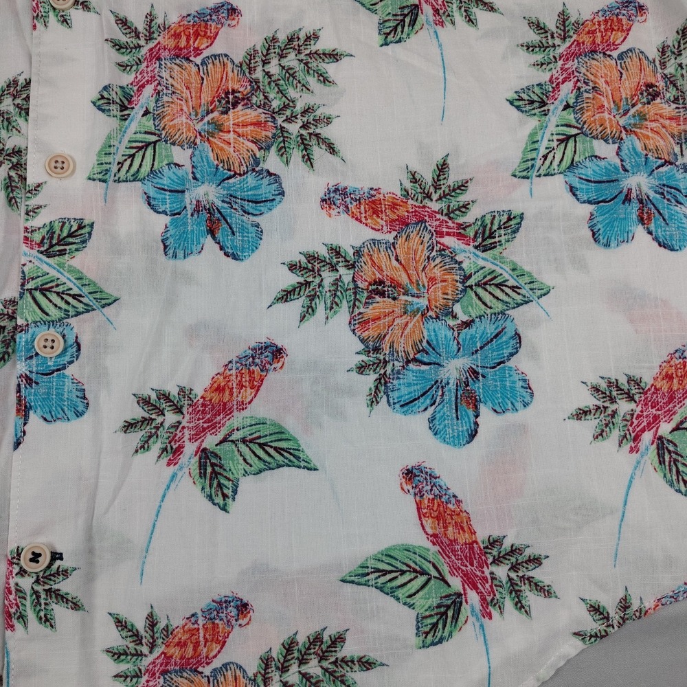 IZOD Saltwater Mens 2XL Reverse Print Parrot Tropical Linen Look Cotton Shirt - Picture 7 of 16